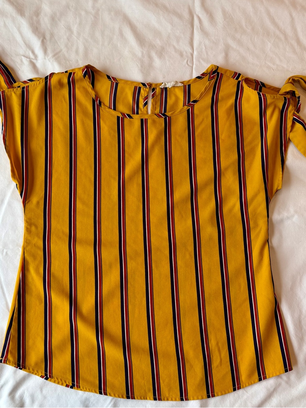 Mustard Yellow Striped Short Sleeve Women's Top